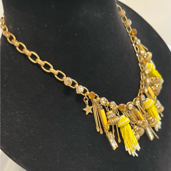 Ann Taylor Necklace Bib Yellow Beads Clear Color Faceted Rhinestones 10 1/2” - Picture 4 of 10